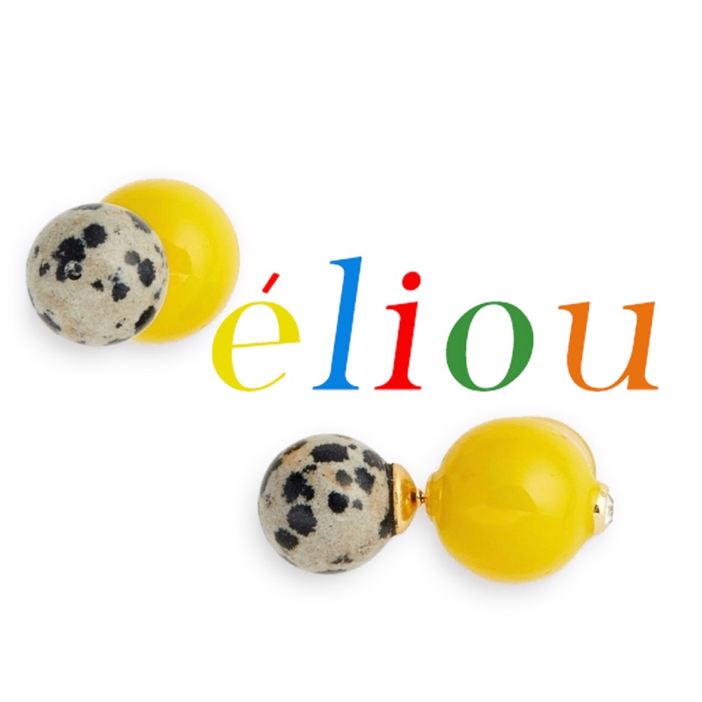 Éliou Jasper & Resin Stud Earrings in Yellow 🆕 double ball, hand made in USA